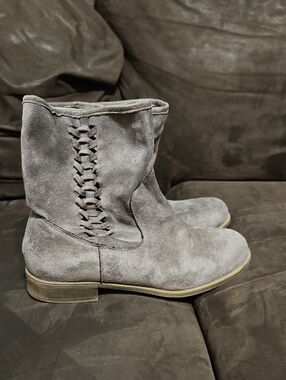 Mojo Moxy Gray Faux Suede Braided-Side Ankle Boots